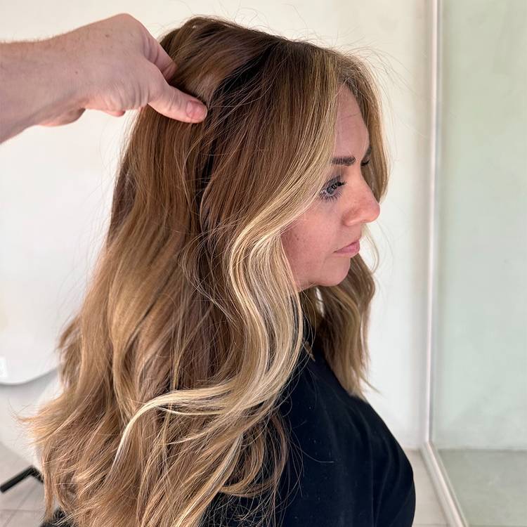 Blonde hair with gray coverage