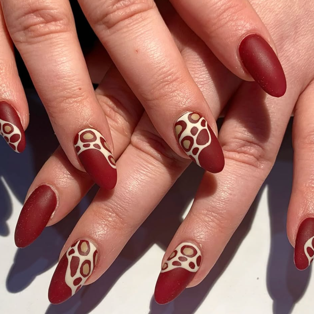 Matte Red Printed Nails
