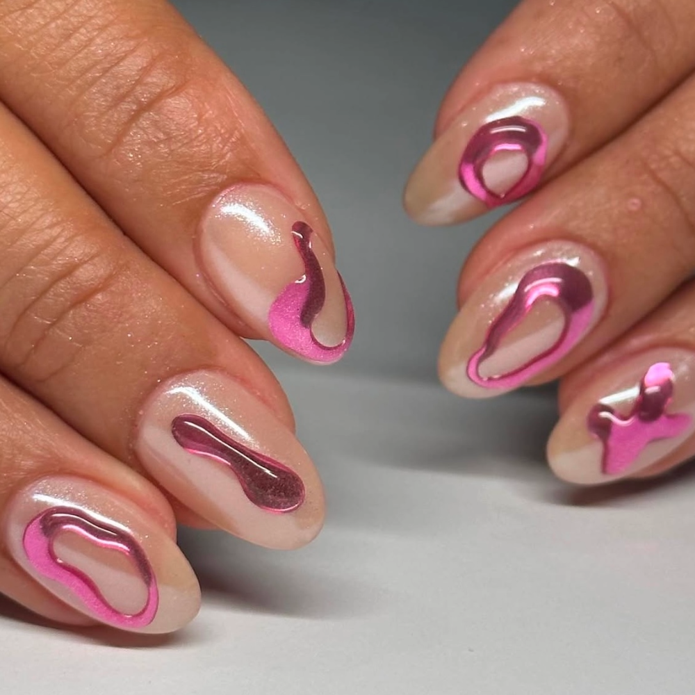 Abstract 3D Pink Chrome Nails