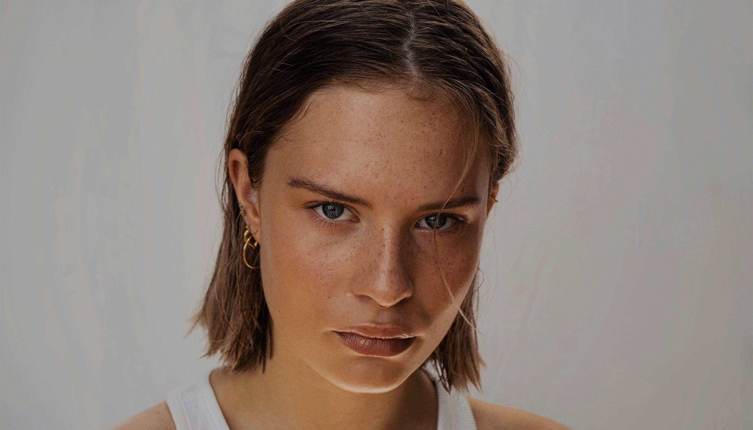 woman staring at camera