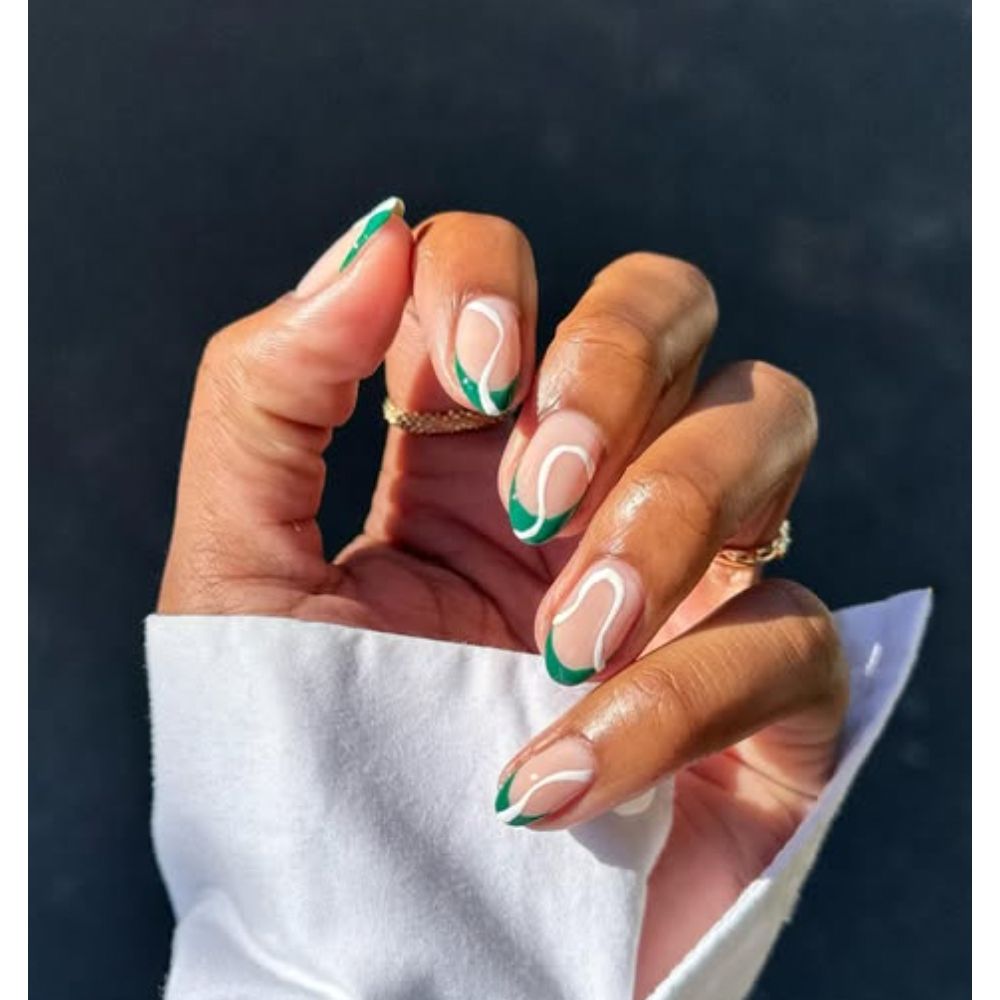 Green French Manicure Swirl
