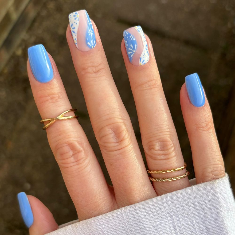 Bright blue nail art