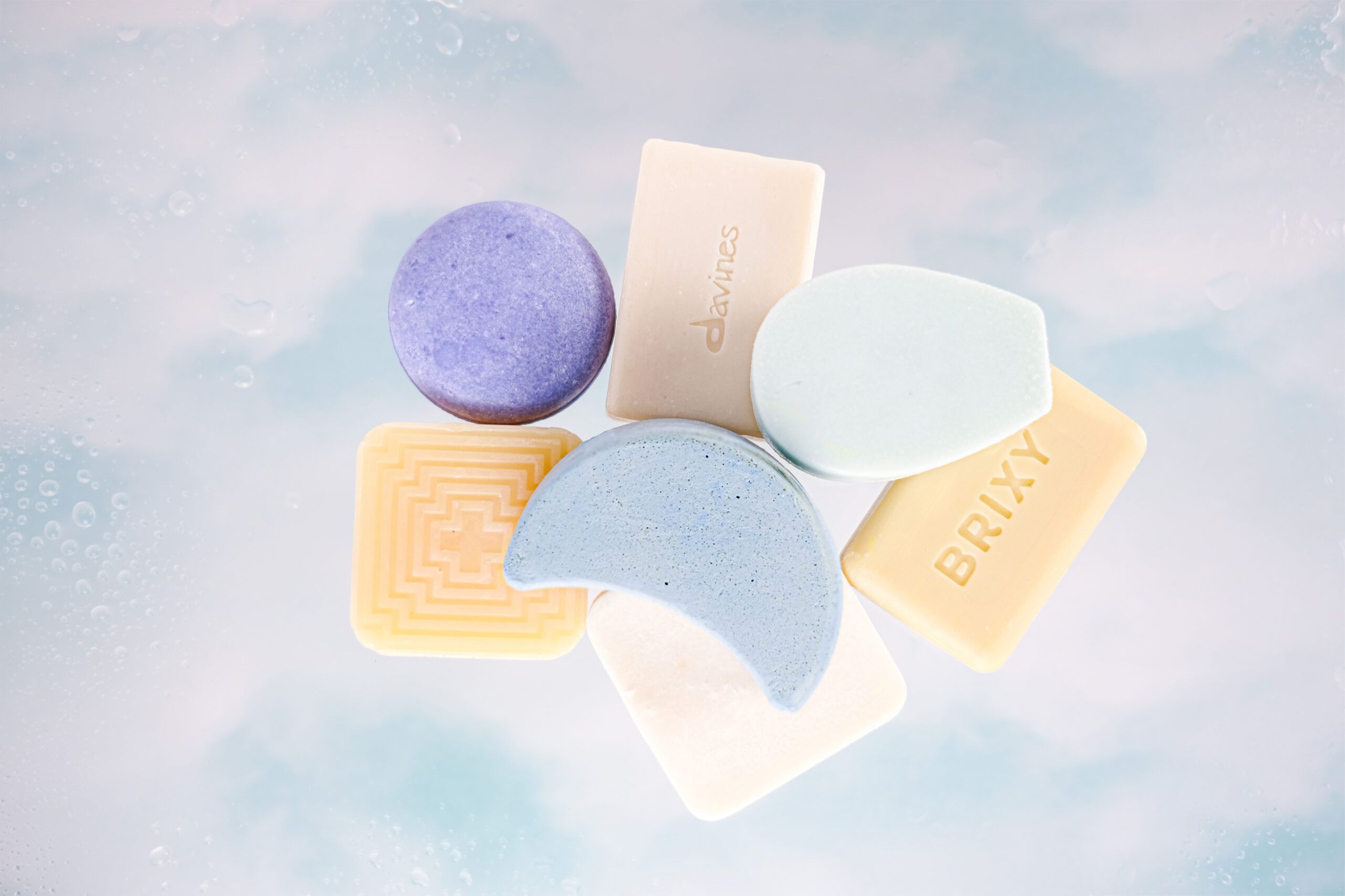 shampoo bars on cloud background