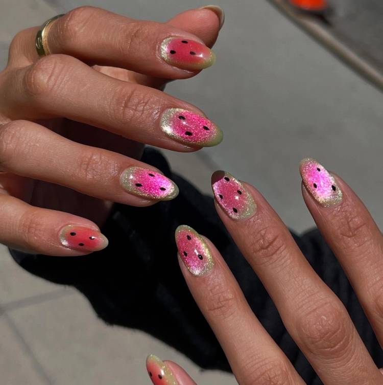watermelon aura nails