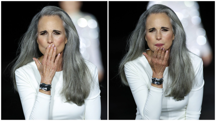 Andie MacDowell walks the runway during the Le Défilé L'Oréal Paris "Express Your Worth show as part of Paris Fashion Week on September 28, 2026 in Paris, France