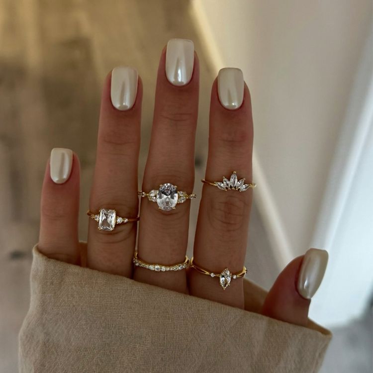 Square Vanilla Chrome Nails