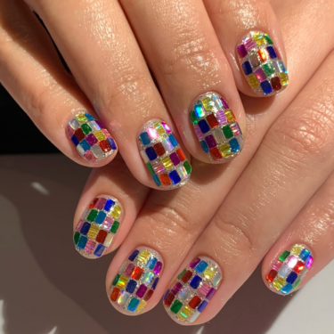rainbow disco ball nails