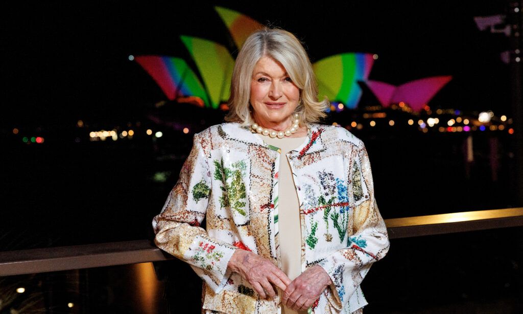 SYDNEY, AUSTRALIA - MAY 28: Martha Stewart poses in front of the Sydney Opera House on May 28, 2025 in Sydney, Australia. Martha Stewart will take the stage for, In Conversation with Martha Stewart, as part of the Vivid Sydney 2025.