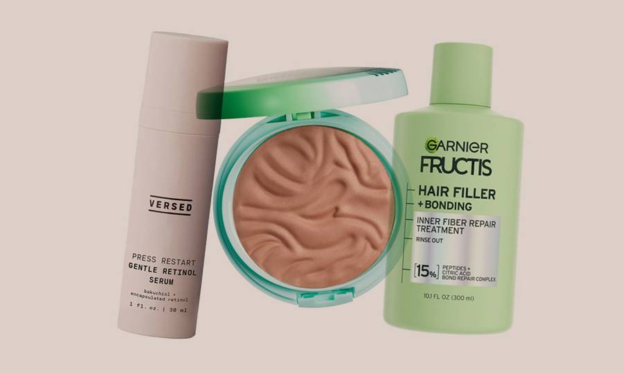 various beauty products on grayish background