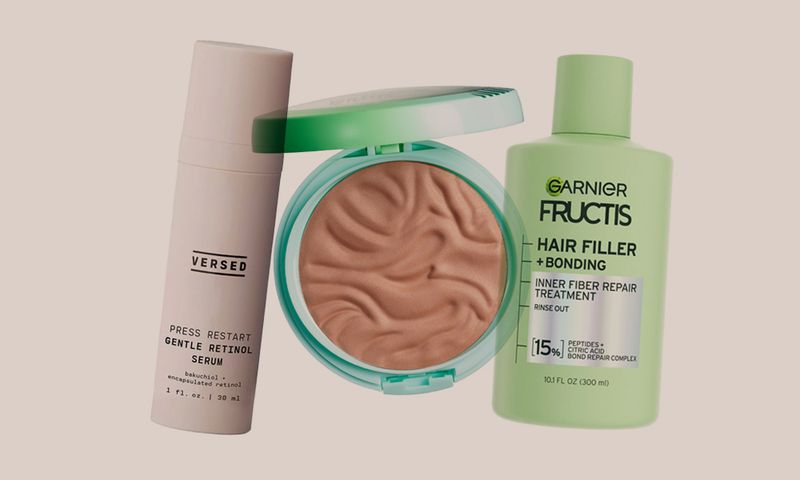 various beauty products on grayish background