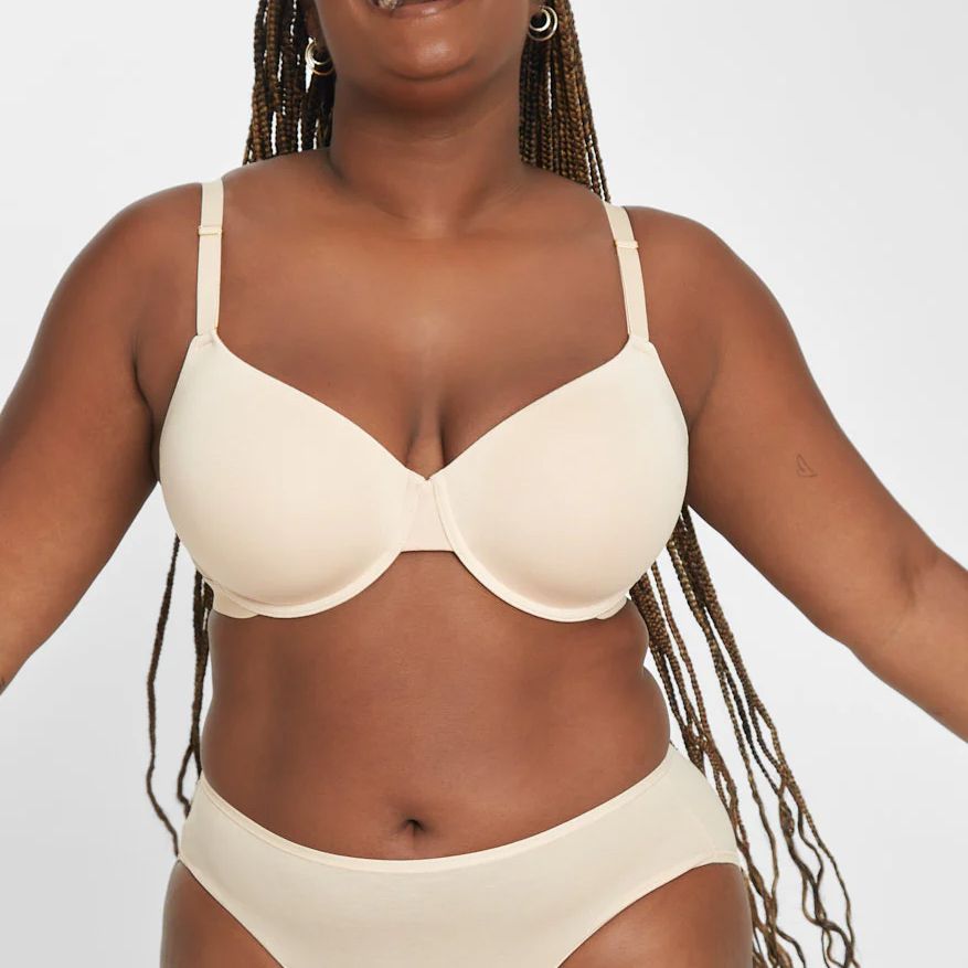 woman wearing beige bra and underwear