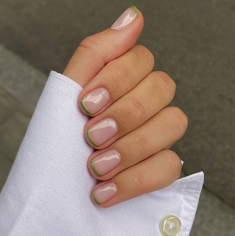 olive green micro french manicure