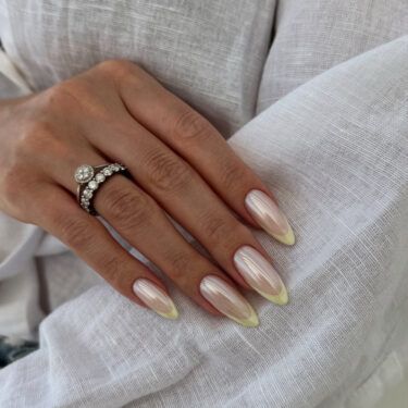 chrome frosted butter yellow French manicure nails