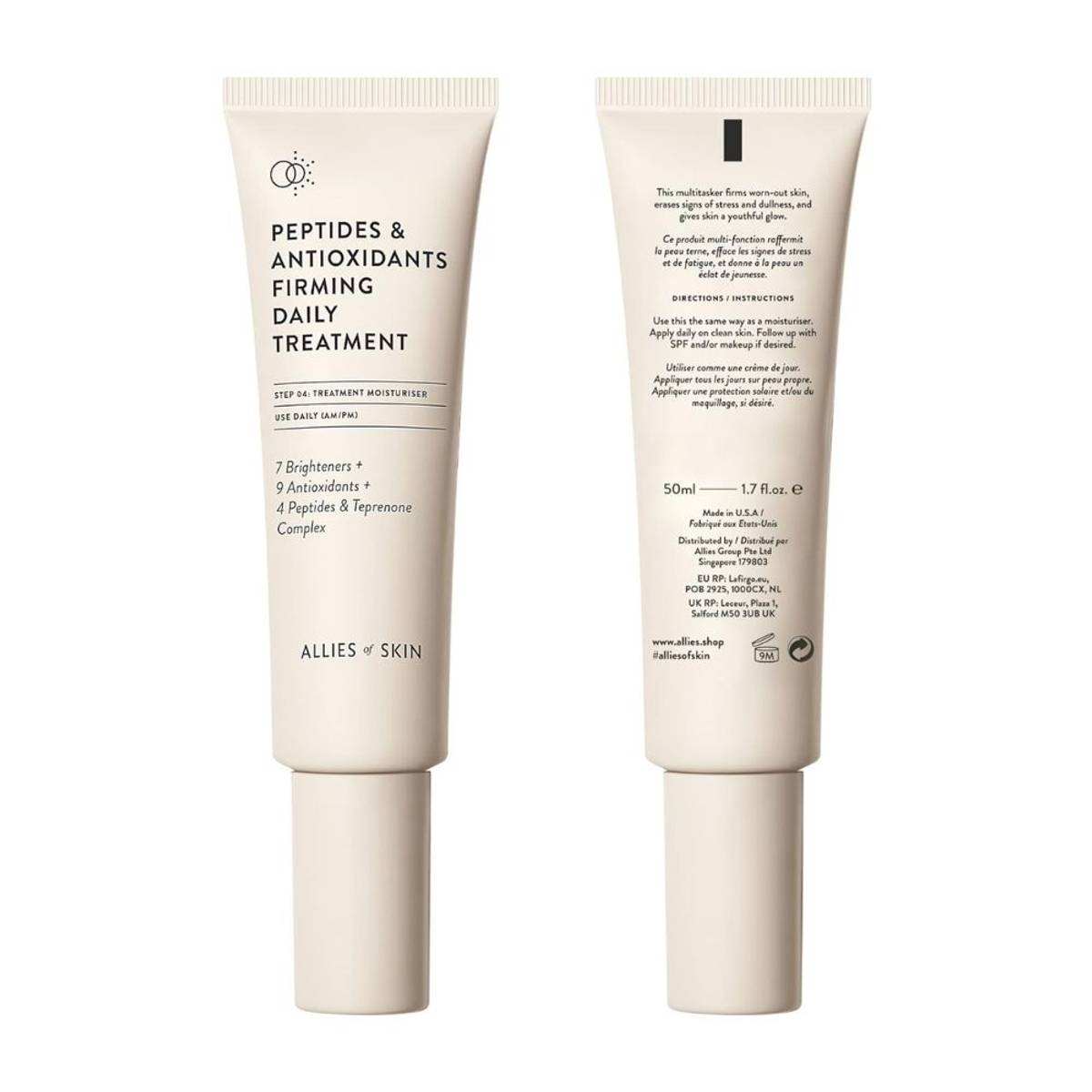 two bottles of Allies of Skin Peptides & Antioxidants Firming Daily Treatment side by side
