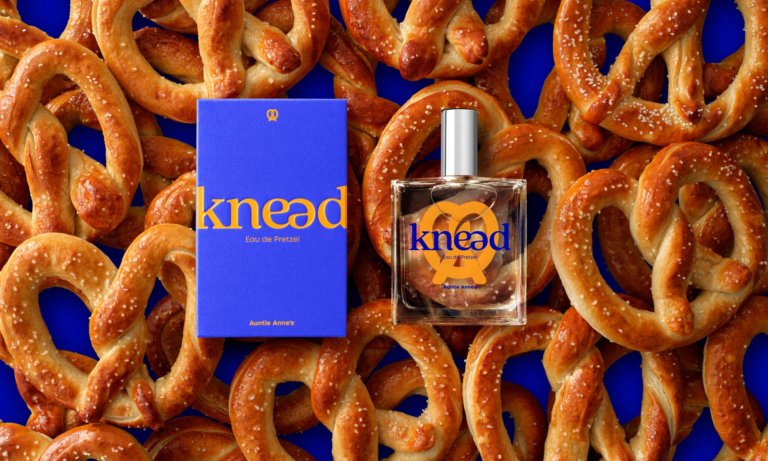 Auntie Ann's new fragrance "Knead on pretzel background