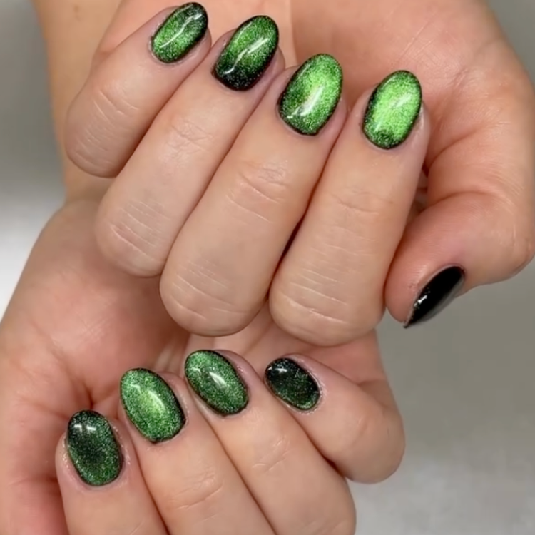 Green Cat-Eye Nails