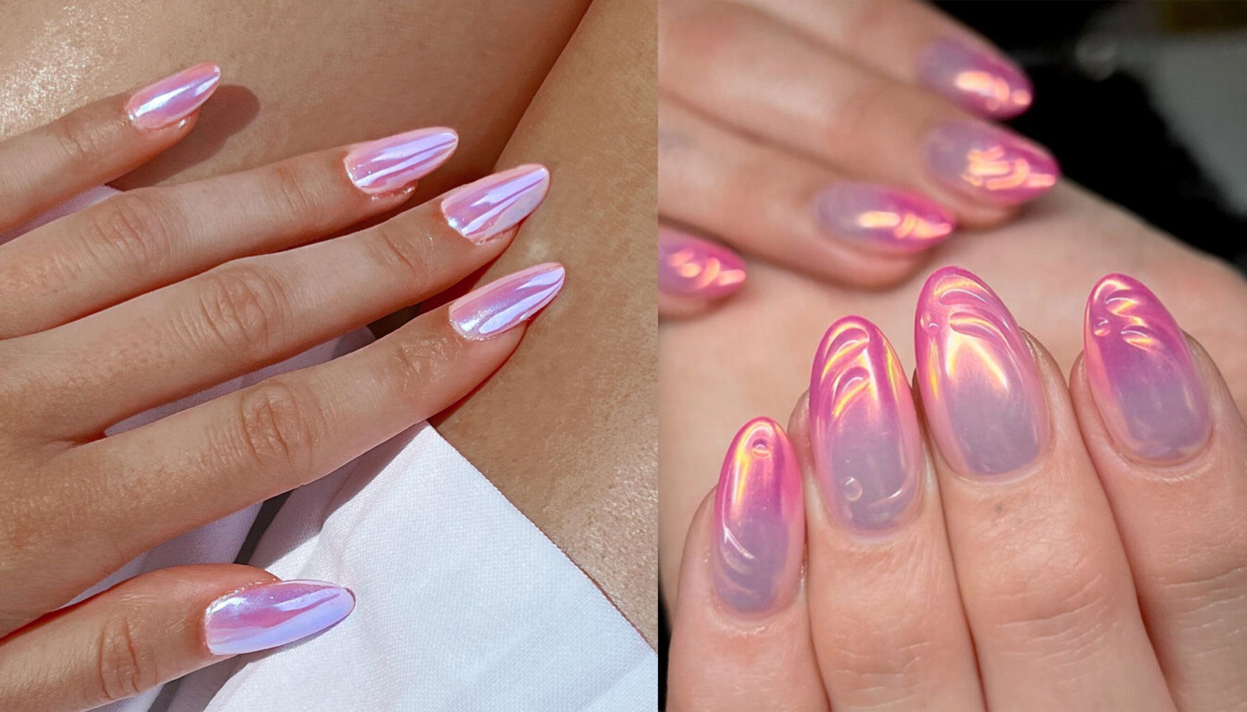 pink chrome nail looks