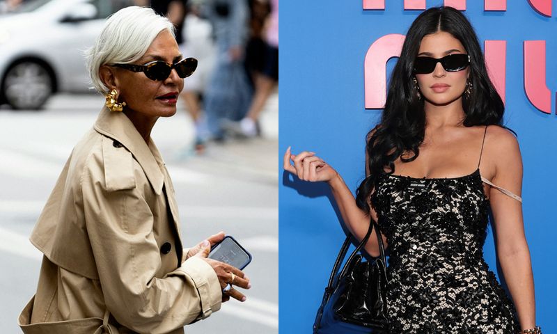 older woman in trench coat and Kylie Jenner