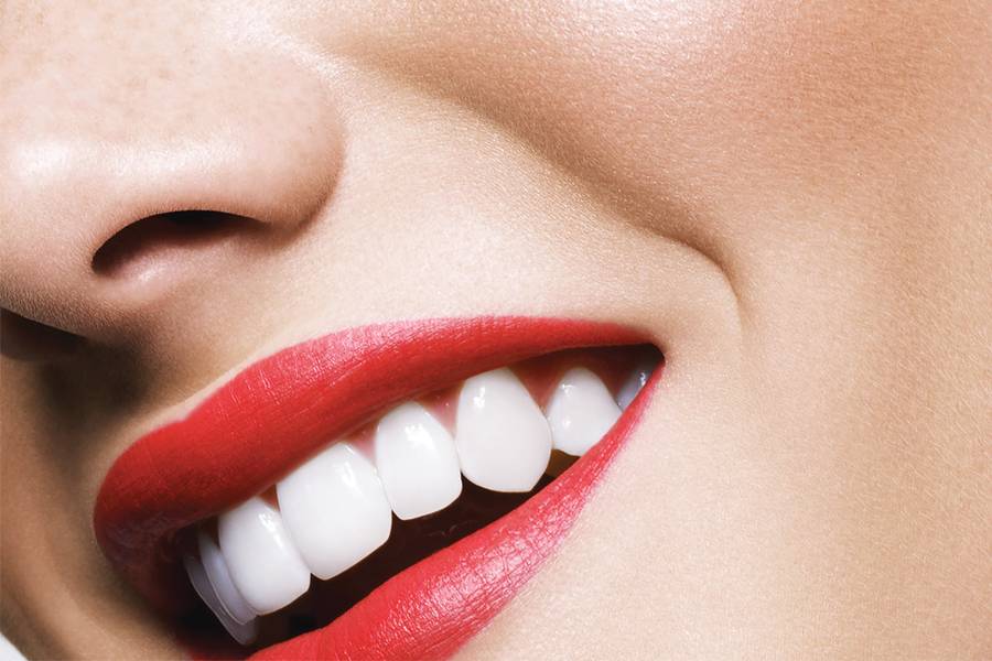 smile with red lipstick