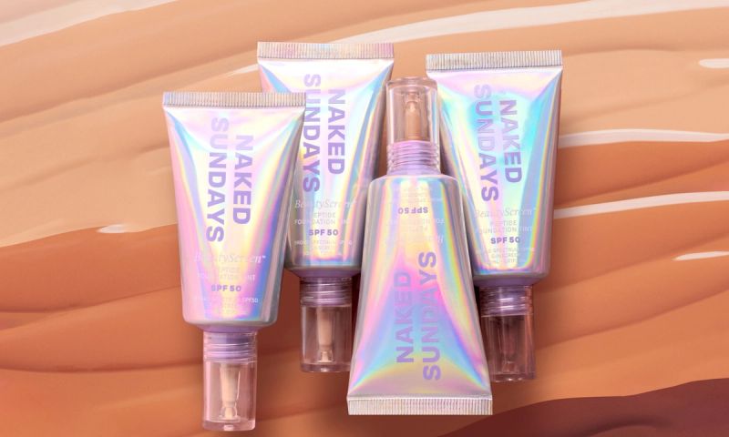 various naked sundays beautyscreen products on a multi-toned background