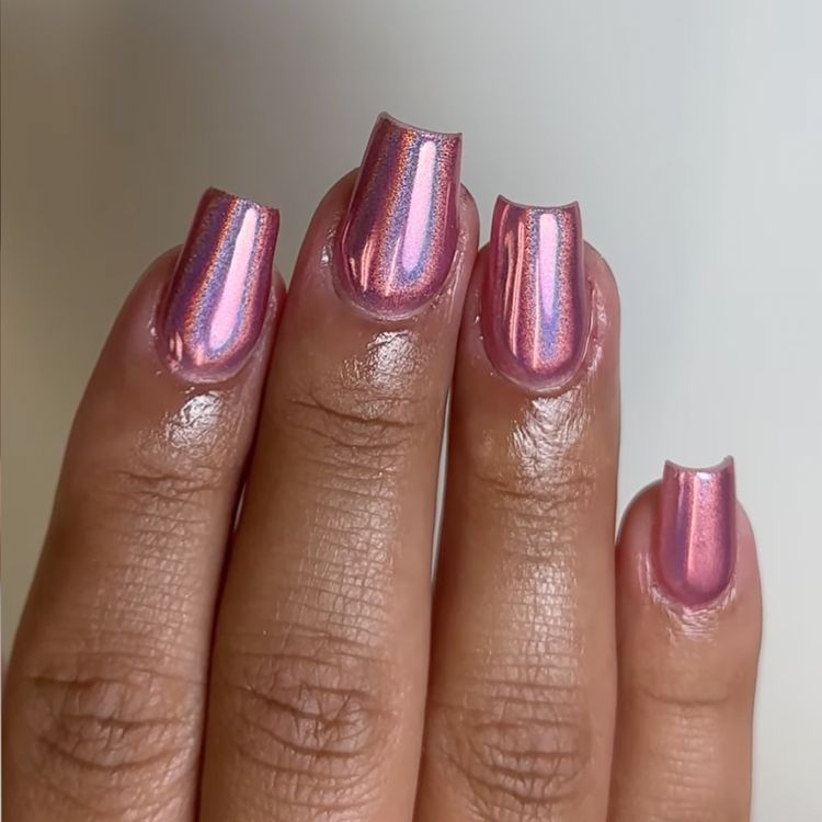 Square Pink Chrome Nails