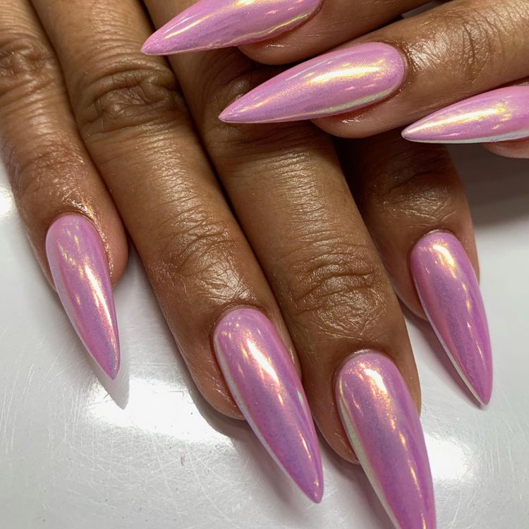 Pink Chrome Stiletto Nails
