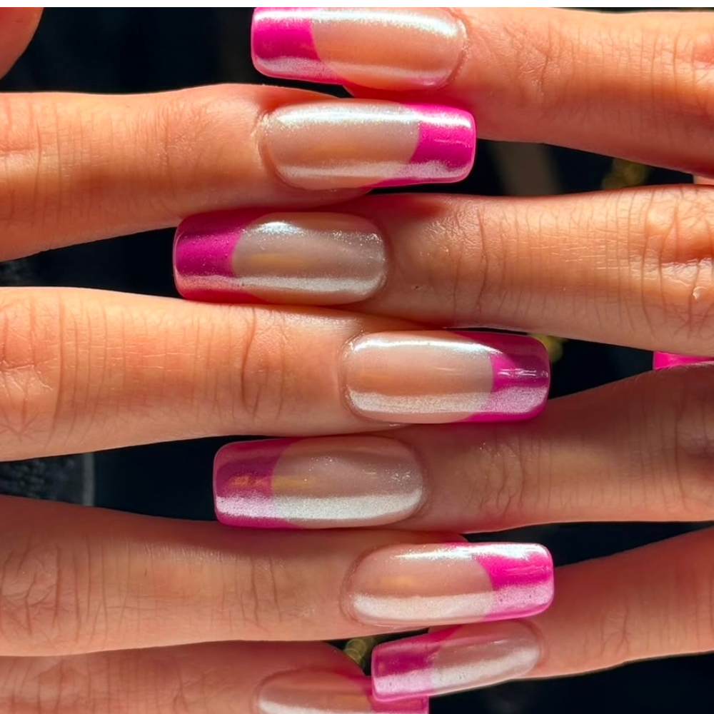 Pink Chrome Tip Nails