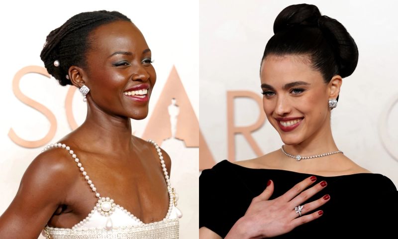 Lupita Nyong'o and Margaret Qualley at the 2025 Oscars