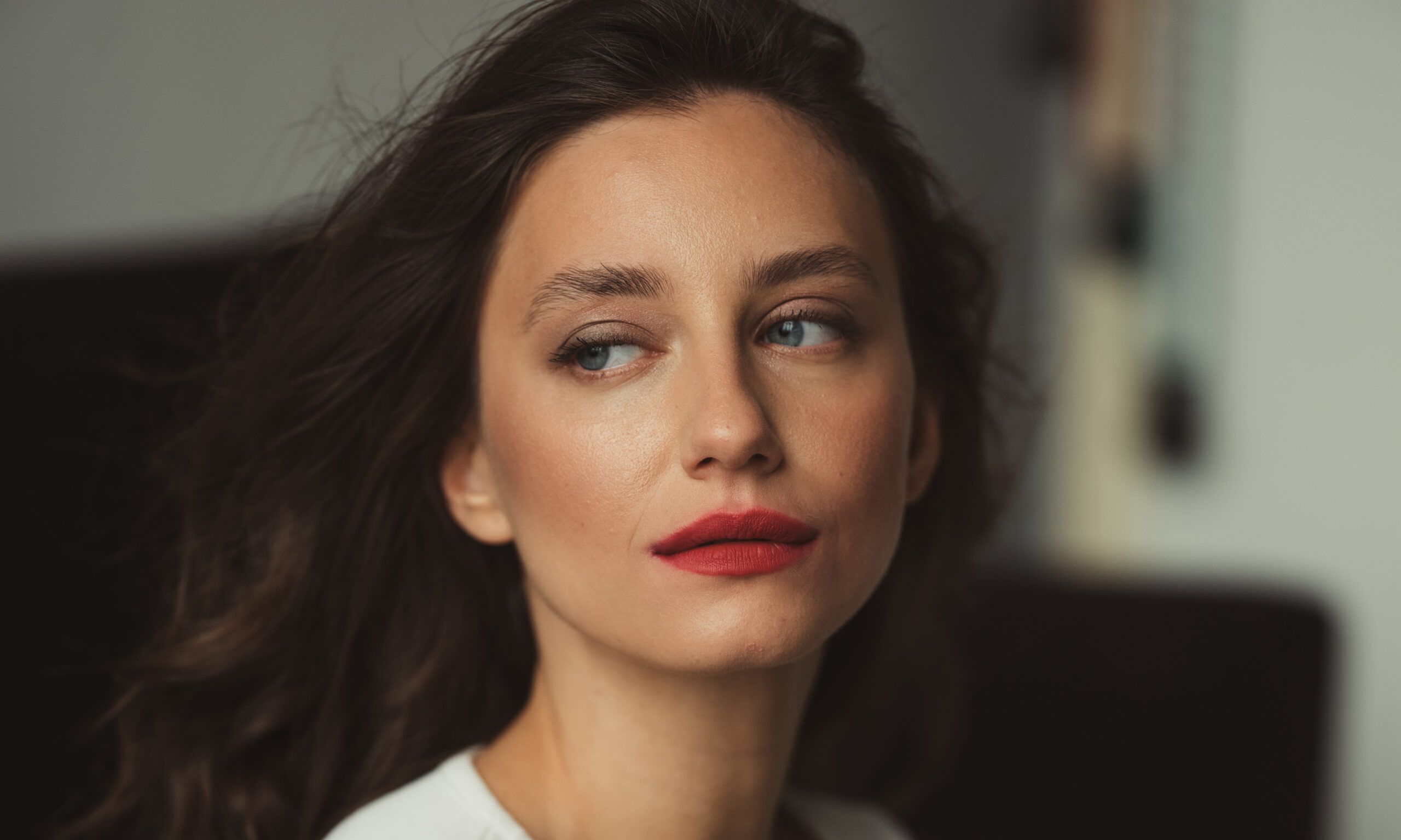 woman face portrait with red lipstick