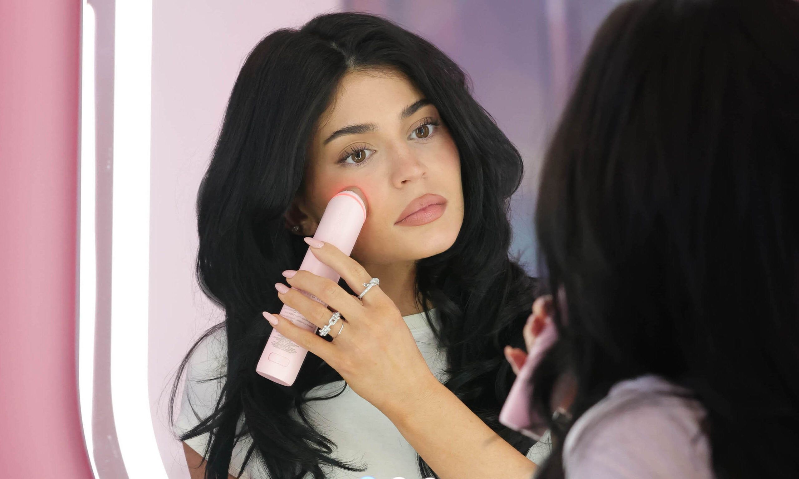 Kylie Jenner is seen trying out the Booster Pro at the Medicube Pop-Up on March 25, 2025 in Los Angeles, California.