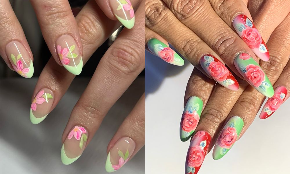 strawberry matcha nails