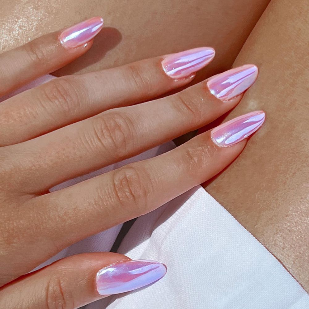 Glass Pink Chrome Nails