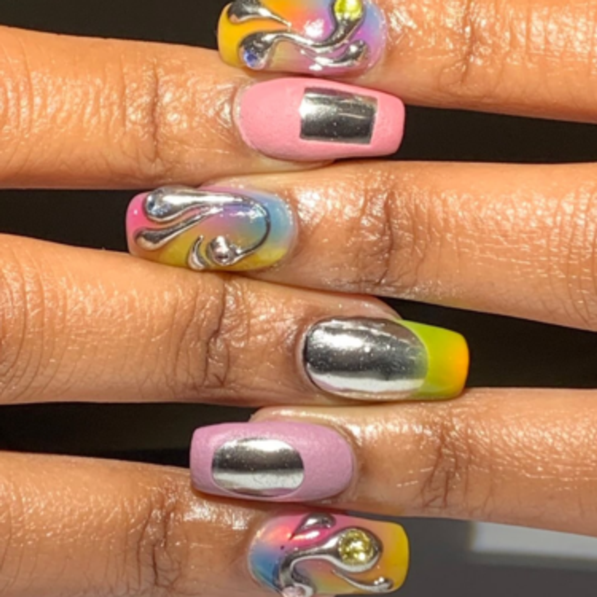 textured rainbow nails
