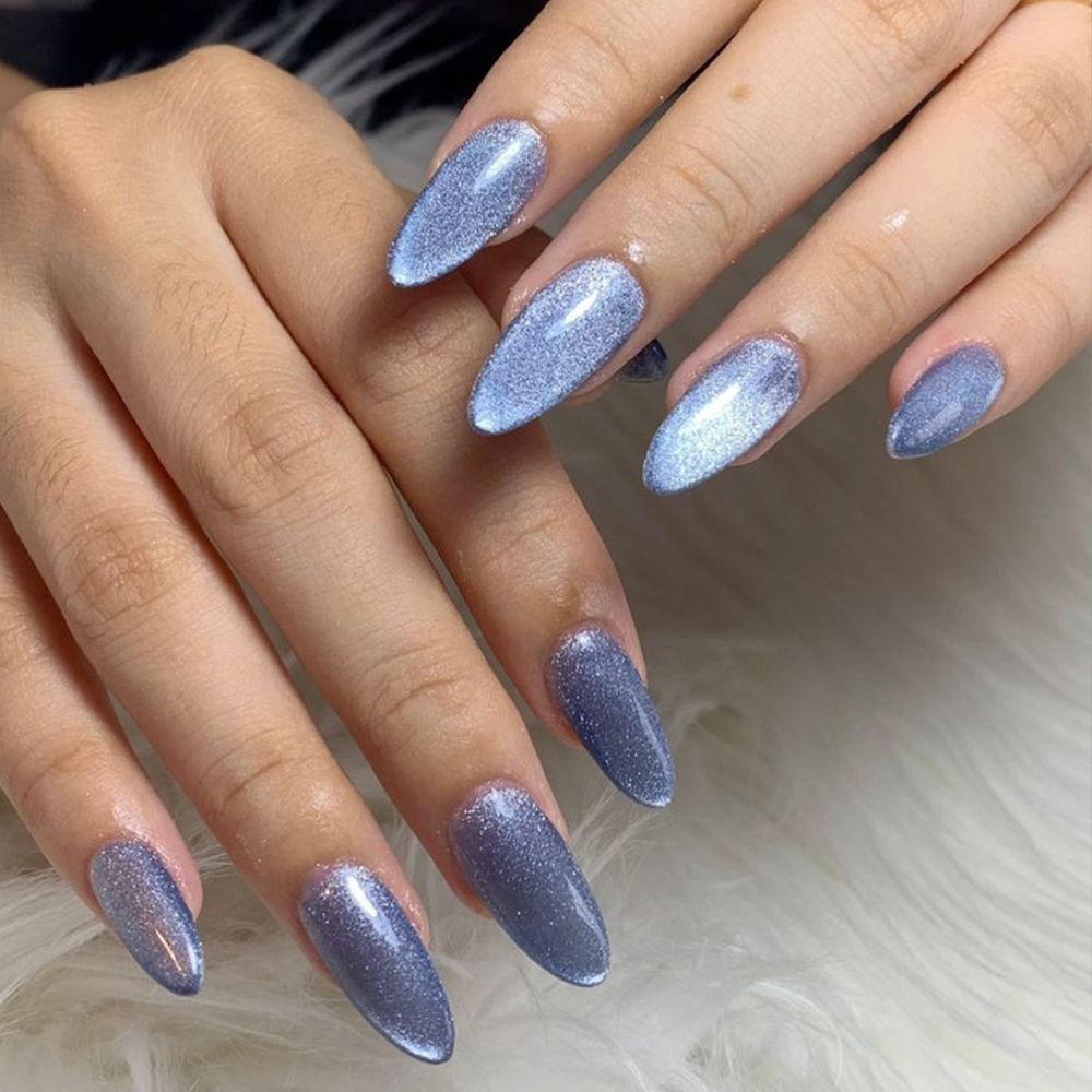 Icy blue chrome nails