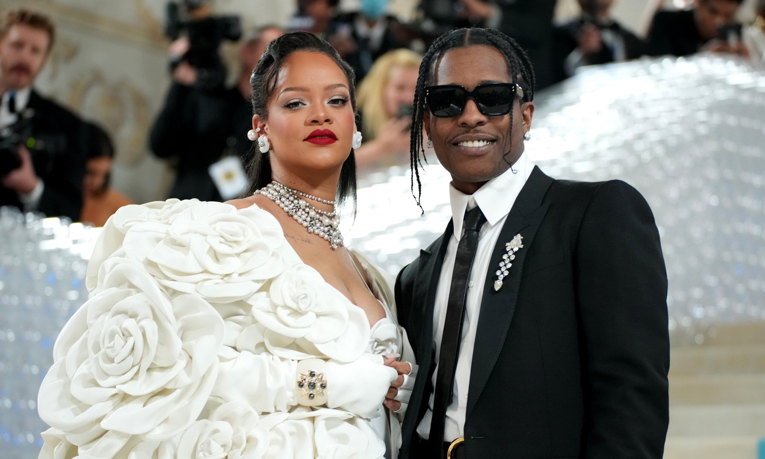 Rihanna and A$AP Rocky attend the 2023 Met Gala Celebrating "Karl Lagerfeld: A Line Of Beauty" at Metropolitan Museum of Art on May 01, 2023 in New York City.