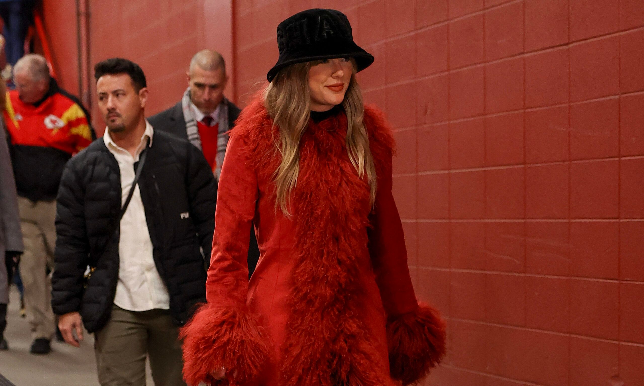 Taylor Swift looks on prior to a game between the Kansas City Chiefs and the Houston Texans at GEHA Field at Arrowhead Stadium on December 21, 2024 in Kansas City, Missouri.