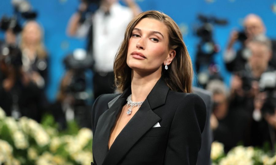 Hailey Bieber attends the 2025 Met Gala Celebrating "Superfine: Tailoring Black Style" at Metropolitan Museum of Art on May 05, 2025 in New York City.
