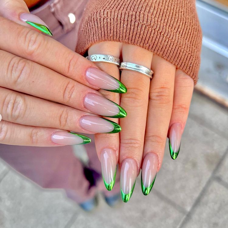 Green Chrome French Manicure