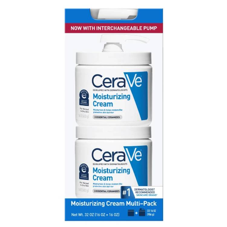 CeraVe Moisturizing Cream Interchangeable Multi-Pack, 16 oz Jar with Pump + 16 oz Jar