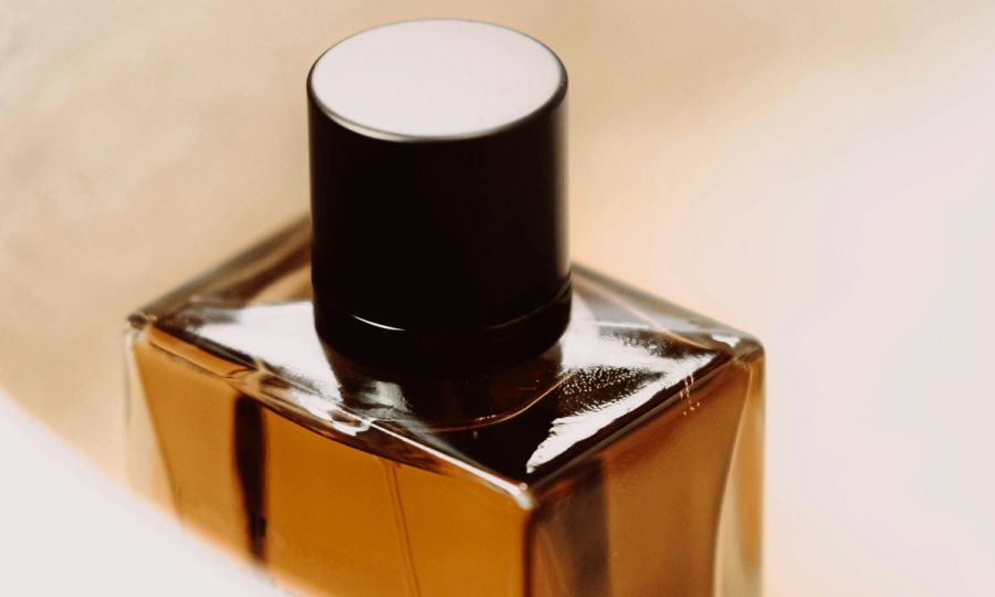 top of a brown fragrance bottle