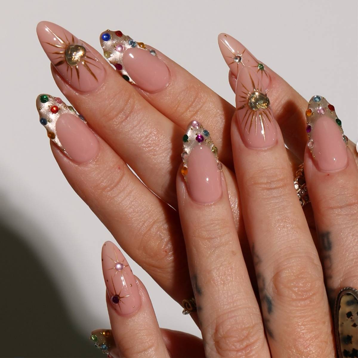 Bejeweled French Cat-Eye Nails