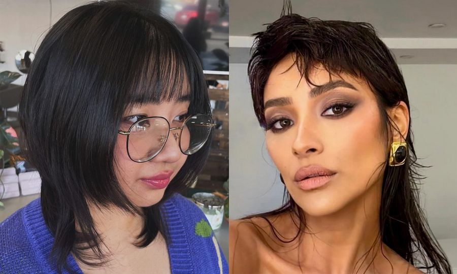 side by side image of women with jellyfish hair cut