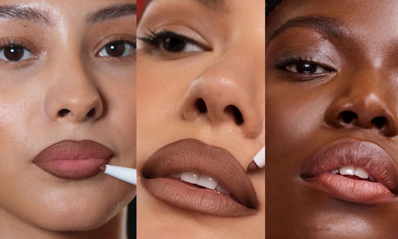 three images of women wearing dark lip liners