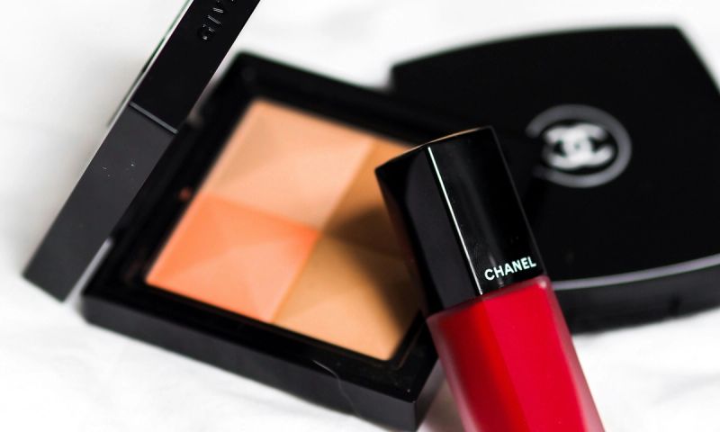 Chanel makeup palette and red lip product