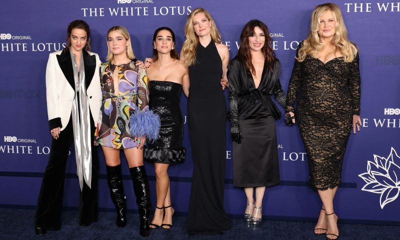Beatrice Grannò, Haley Lu Richardson, Simona Tabasco, Meghann Fahy, Sabrina Impacciatore, and Jennifer Coolidge attend the Los Angeles Season 2 Premiere of HBO Original Series "The White Lotus" at Goya Studios on October 20, 2022 in Los Angeles, California.