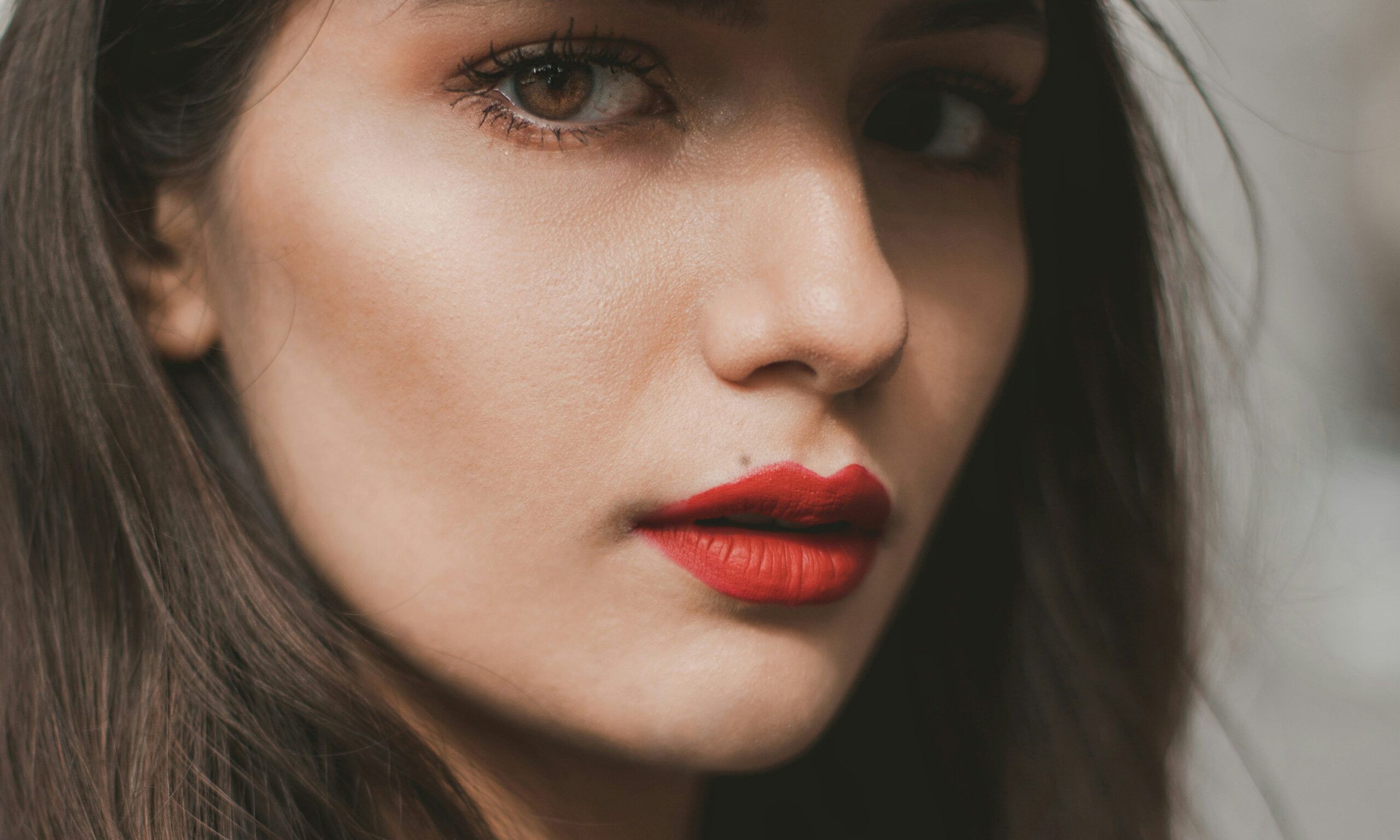 woman wearing red lipstick