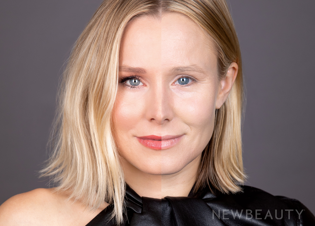 From Bare-Faced to Full-On Glam: An Inside Look at Kristen Bell’s Glowing-Skin Split Cover Shot