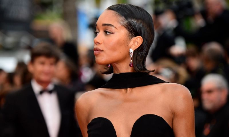 Laura Harrier attends the red carpet during the 76th annual Cannes film festival