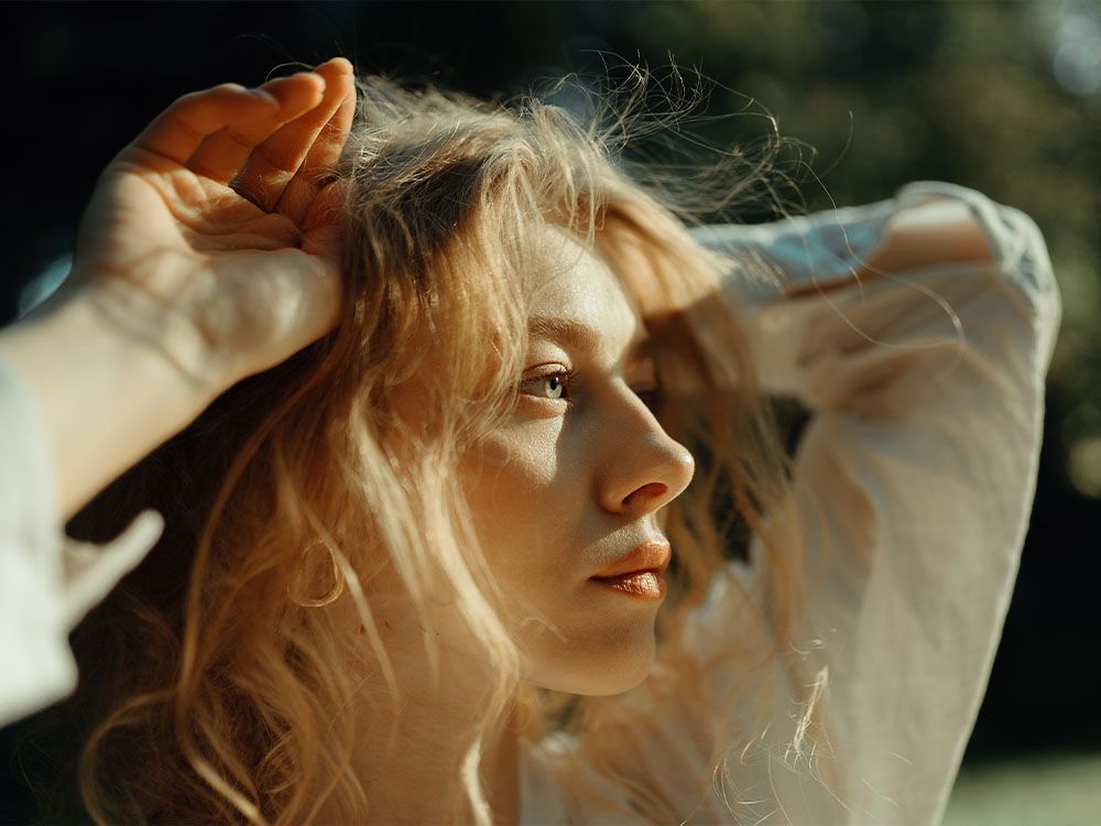 blond woman side profile