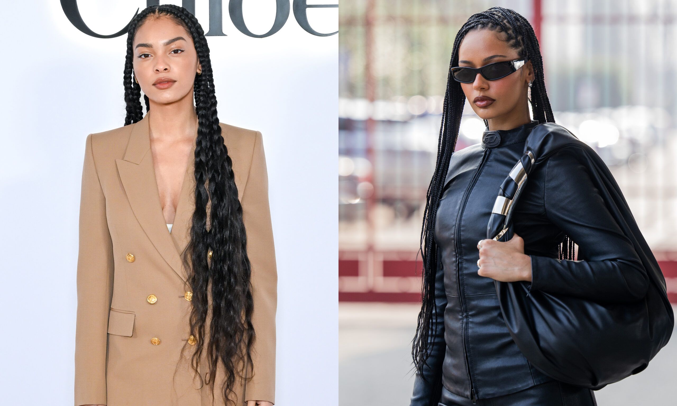 side-by-side images of women wearing mermaid braids